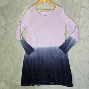 Womens Ombre Tunic Dress Soft Stretch Lavender Navy Blue Long Sleeve‎ Scoop Neck